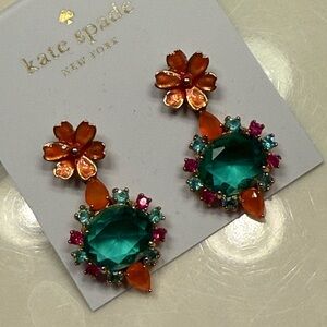 kate spade Emerald & Orange Floral Drop Earrings with Pink and Teal Accents